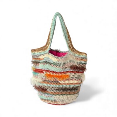 NADIA  DAFRI Paris ILKNUR M Multicolor handgefertigte Designer Handtasche Bag Luxus Eisblau / Orange / Braun UNIKAT unique