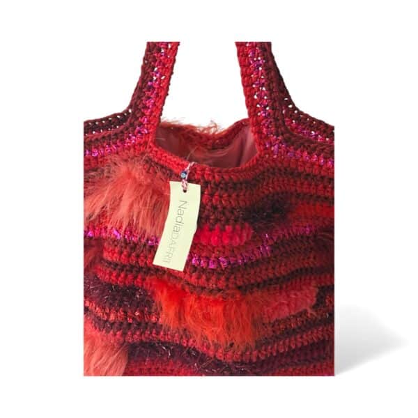 NADIA  DAFRI Paris ILKNUR L Multicolor handgefertigte Designer Handtasche Bag Luxus Rot Pink Bordeaux UNIKAT unique – Bild 7