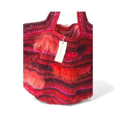 NADIA  DAFRI Paris ILKNUR L Multicolor handgefertigte Designer Handtasche Bag Luxus Rot Pink Bordeaux UNIKAT unique – Bild 3