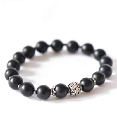 Herren - Armband aus Onyx & Silber Ornament Kugel 925er Silber große Kugeln