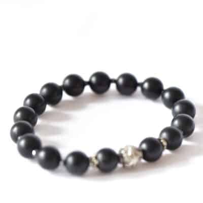 Herren - Armband aus Onyx & Silber Ornament Kugel 925er Silber große Kugeln – Bild 2