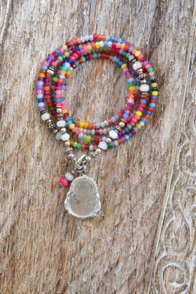 One of a kind `Einzelstück - Kette Jaderondelle mit Bergkristall Buddha, Silber, Zirkonia