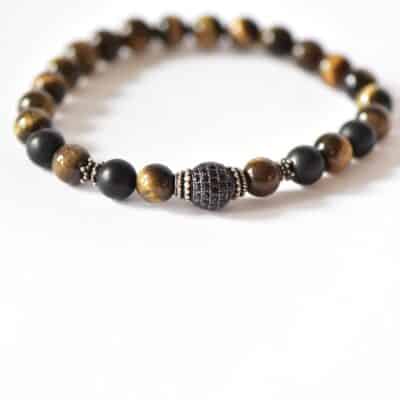 Herren Edelstein - Armband aus Tigerauge & Onyx mit 925er Silber – Bild 2