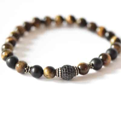 Herren Edelstein - Armband aus Tigerauge & Onyx mit 925er Silber