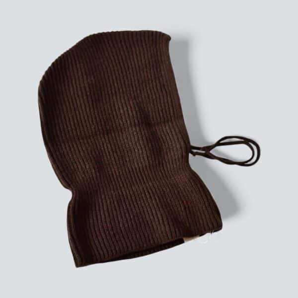 Trendige Grobstrick Schalmütze als Mütze & Schal tragbar  – Warme & Weiche Mütze Schal für Damen/Herren Schokobraun – Bild 4