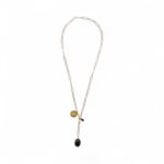 Schwarzer Tropfen Vergoldete Edelstahl Gliederkette "NIKA" Gold Exklusiv mit vergoldeter Sonnenmünze  Muschelkerntropfen – Bild 3