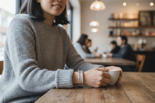 Zauberhaftes Armband Silber oder Weiß Röhrchen Armband mit Muschelkernperlen – Bild 4