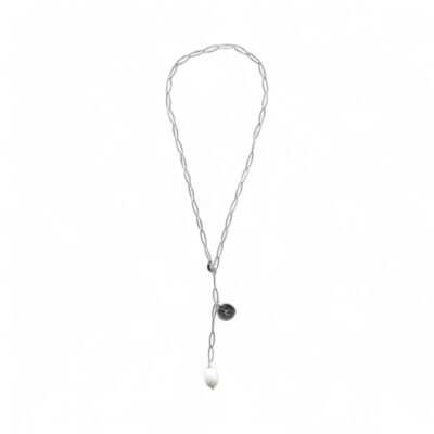 Edelstahl Gliederkette "NIKA" Silber Großer Muschelkerntropfen Anhänger Gliederhalskette