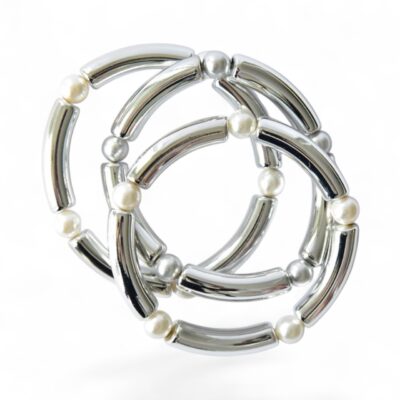 Zauberhaftes Armband Silber oder Weiß Röhrchen Armband mit Muschelkernperlen