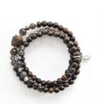 Dreireihiges Ebenholz Armband mit handgeschnitztem Buddha in dunkelbraun schwarz 925er Silber Icy Agate
