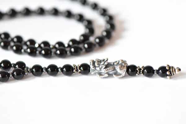 Leichte Halblange Onyx Y Halskette 925er Silber Fu Dog Foo Dog – Bild 6