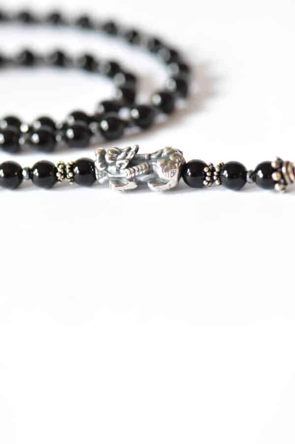 Leichte Halblange Onyx Y Halskette 925er Silber Fu Dog Foo Dog – Bild 5