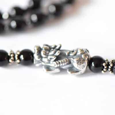 Leichte Halblange Onyx Y Halskette 925er Silber Fu Dog Foo Dog