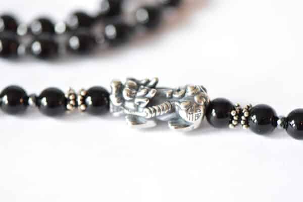 Leichte Halblange Onyx Y Halskette 925er Silber Fu Dog Foo Dog – Bild 1