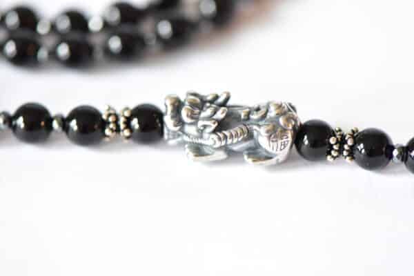 Leichte Halblange Onyx Y Halskette 925er Silber Fu Dog Foo Dog – Bild 4