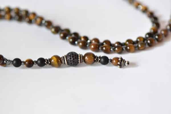 Edle Tigeraugenkette mit Onyx Y Halskette 925er Silber schwarze Rhinestone Kugel – Bild 4