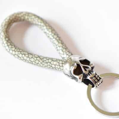 Schlüssel Leder Anhänger Edelstahl Hellgrau