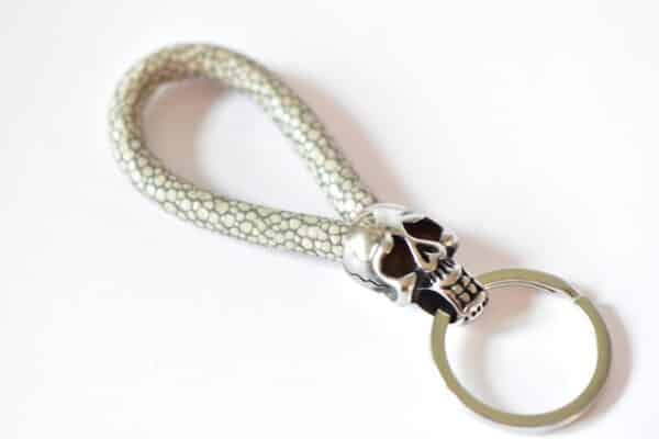 Schlüssel Leder Anhänger Edelstahl Hellgrau – Bild 1