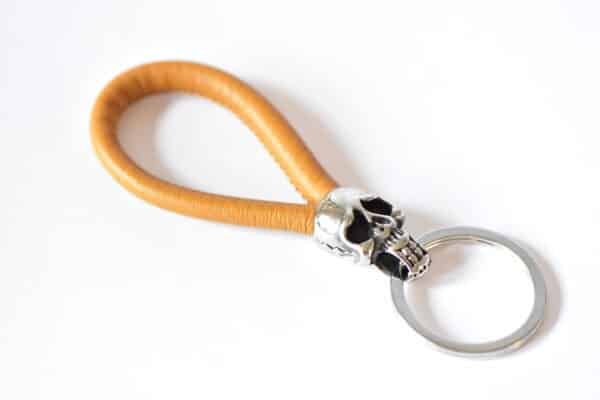 Schlüssel Leder Anhänger Edelstahl Cognac – Bild 2