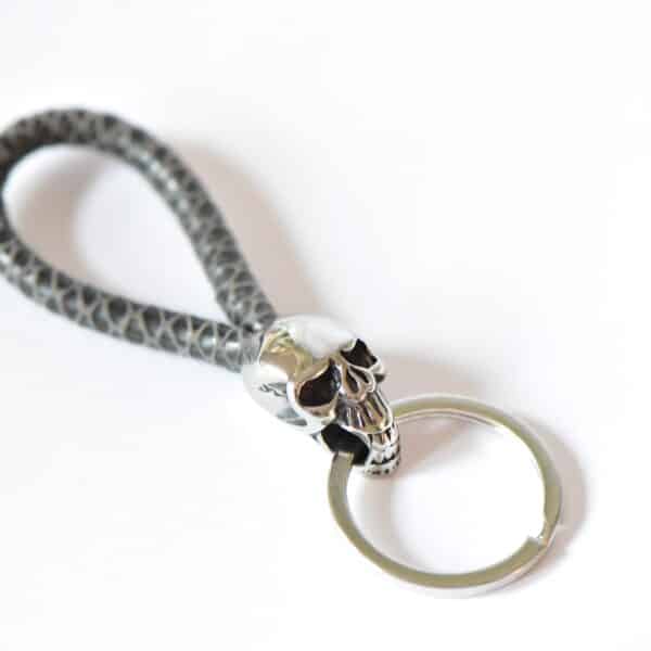 Schlüssel Leder Anhänger Edelstahl Anthrazit