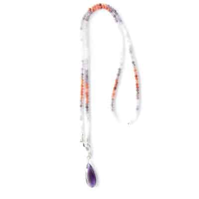 Feine Halskette mit in Silber eingefasstem Amethyst Tropfen Lila Orange – Bild 2