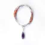 Feine Halskette mit in Silber eingefasstem Amethyst Tropfen Lila Orange