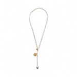 Grauer Tropfen Vergoldete Edelstahl Gliederkette "NIKA" Gold Exklusiv mit vergoldeter Sonnenmünze  Muschelkerntropfen