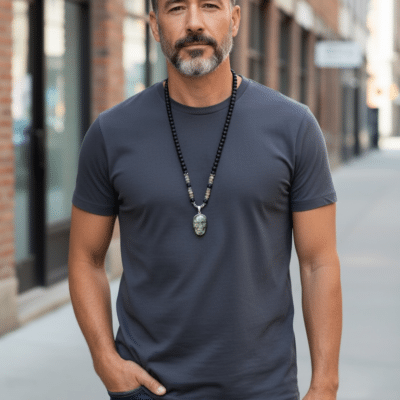 Kraftvolle Labradorit Skull Onyx Halskette mittellang