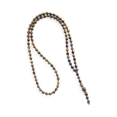 Edle Tigeraugenkette mit Onyx Y Halskette 925er Silber schwarze Rhinestone Kugel