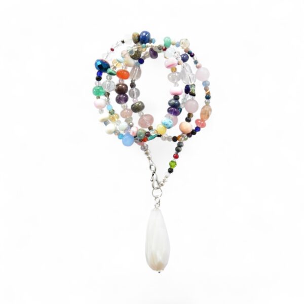 Halskette mit  weißem Achat Tropfen und Opal – Bild 5