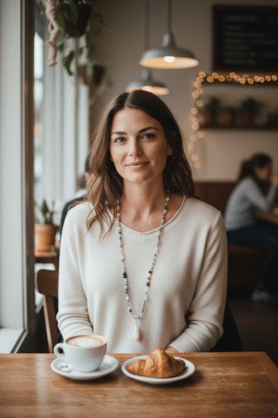 Halskette mit  weißem Achat Tropfen und Opal – Bild 4