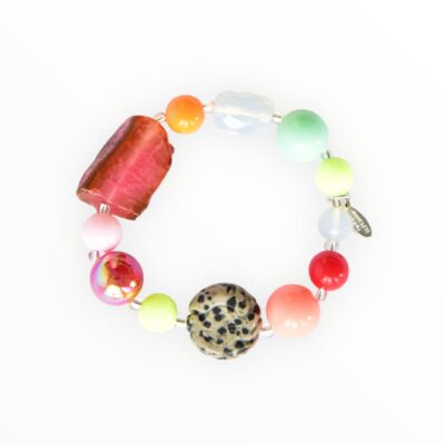 Opalith, Leoparden Jaspis, Pinker Achat Armband aus Edelstein Harz Mix Achat Scheibe