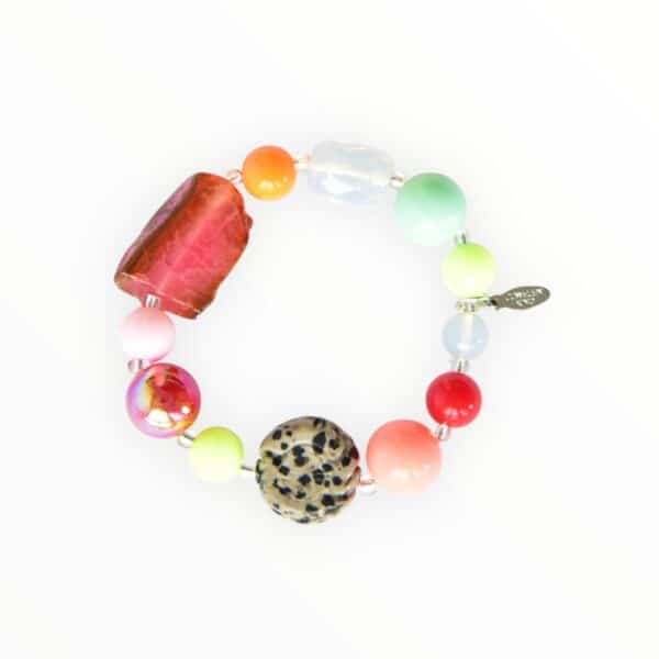 Opalith, Leoparden Jaspis, Pinker Achat Armband aus Edelstein Harz Mix Achat Scheibe – Bild 3