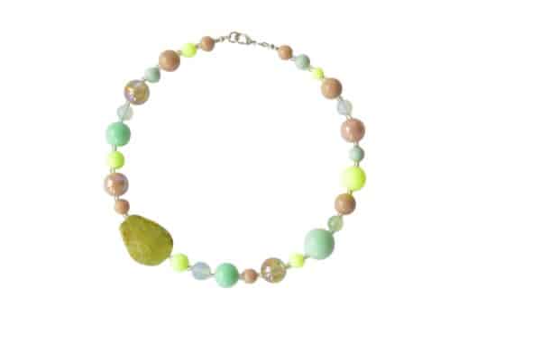 Halskette Opalith, Leoparden Jaspis, Gelber Achat edler Mix aus Edelstein und Harz mit Achat Scheibe – Bild 2