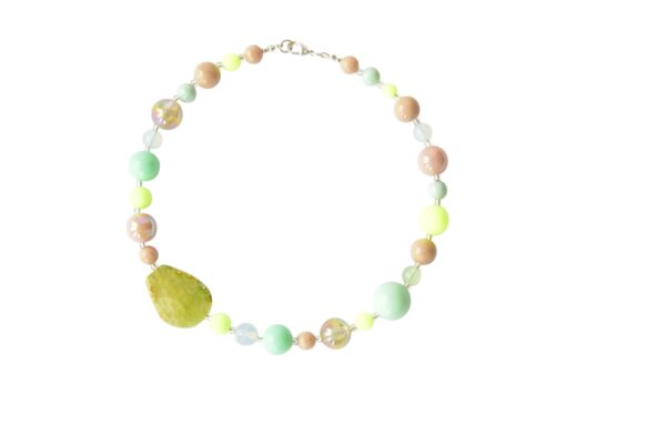 Halskette Opalith, Leoparden Jaspis, Gelber Achat edler Mix aus Edelstein und Harz mit Achat Scheibe – Bild 3