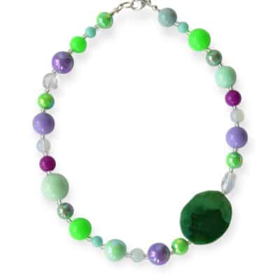 Halskette Grün Lila Achat edler Mix aus Edelstein und Harz mit Achat Scheibe