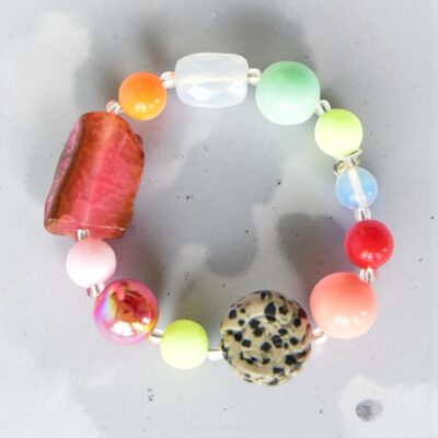 Opalith, Leoparden Jaspis, Pinker Achat Armband aus Edelstein Harz Mix Achat Scheibe – Bild 2