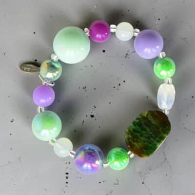 Grün Lila Achat Armband aus Edelstein Harz Mix Achat Scheibe Grün