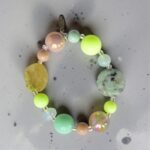 Opalith, Leoparden Jaspis, Gelber Achat Armband aus Edelstein Harz Mix Achat Scheibe Neon Gelb – Bild 2