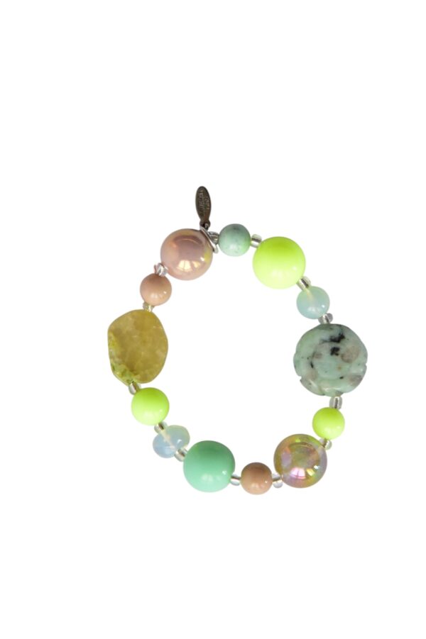 Opalith, Leoparden Jaspis, Gelber Achat Armband aus Edelstein Harz Mix Achat Scheibe Neon Gelb – Bild 1