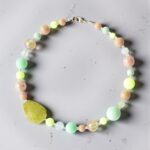 Halskette Opalith, Leoparden Jaspis, Gelber Achat edler Mix aus Edelstein und Harz mit Achat Scheibe