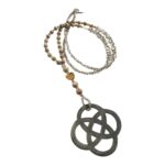 Statement Halskette mit Horn Anhänger - Lange Naturstein Kette Braun Beige – Bild 4