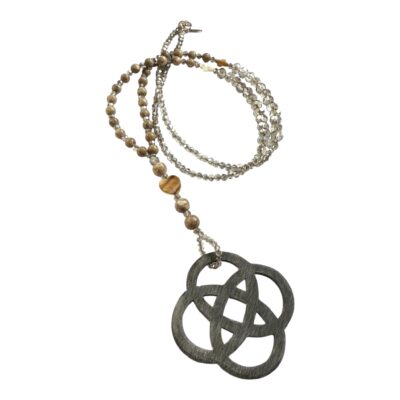 Statement Halskette mit Horn Anhänger - Lange Naturstein Kette Braun Beige – Bild 4