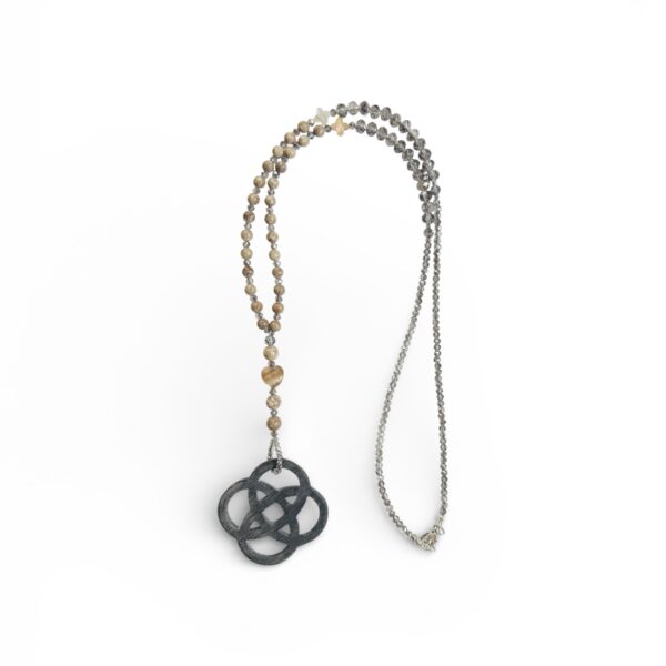 Statement Halskette mit Horn Anhänger - Lange Naturstein Kette Braun Beige – Bild 3