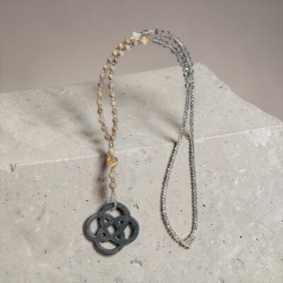 Statement Halskette mit Horn Anhänger - Lange Naturstein Kette Braun Beige – Bild 5