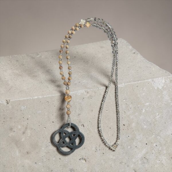 Statement Halskette mit Horn Anhänger - Lange Naturstein Kette Braun Beige – Bild 5