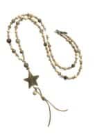 Bettelkette in Beige mit Fossil Jaspis – Lange Boho Halskette mit Horn Stern – Bild 5