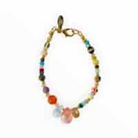 Stylisches Perlenarmband "Mia" Erdbeerquarz Edelsteintropfen mit afrikanischem und böhmischem Glas Gold
