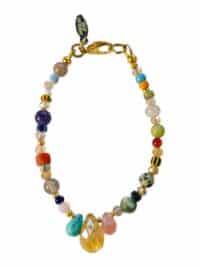 Stylisches Perlenarmband "Mia" Türkis Edelsteintropfen mit afrikanischem und böhmischem Glas Gold – Bild 2
