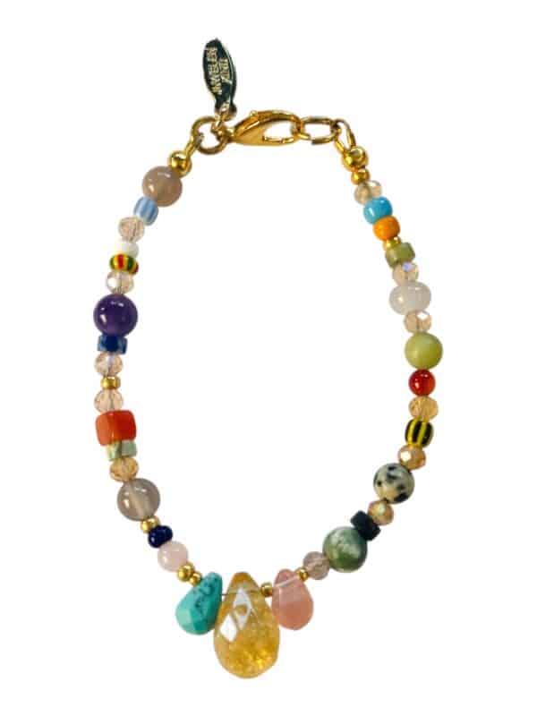 Stylisches Perlenarmband "Mia" Türkis Edelsteintropfen mit afrikanischem und böhmischem Glas Gold – Bild 2
